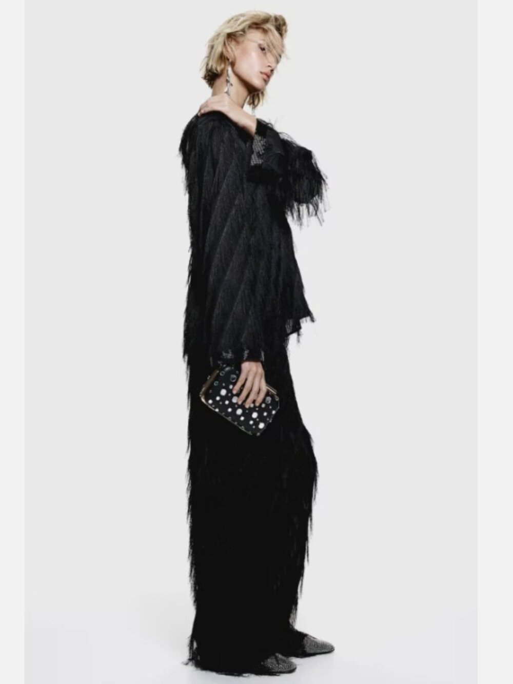 H&M Edition Feather Texture Sequin Mock Neck Black Blouse Size S New NWT - Picture 3 of 14